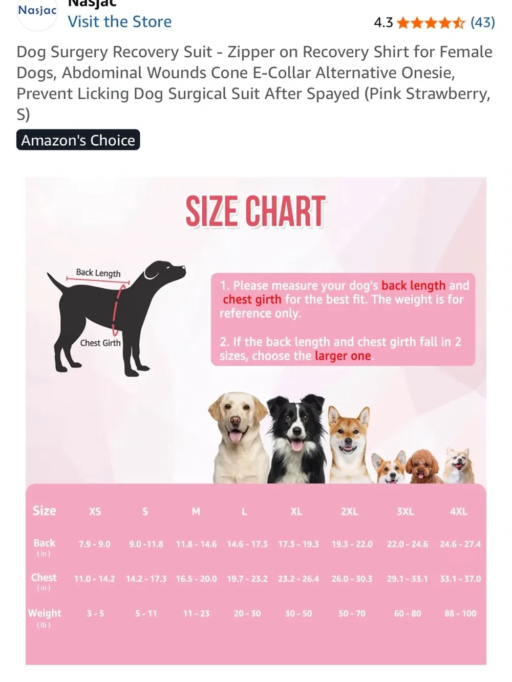 Pink Strawberry Dog Surgery Recovery Suit - Zippered Onesie